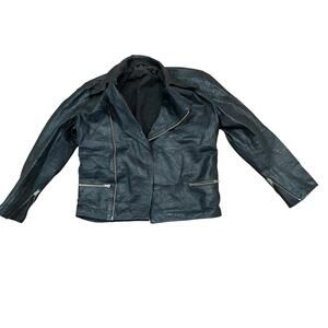 Vtg 90s Padded Elbow Leather Motorcycle Jacket Biker Asymmetrical Tall Sz 94 L